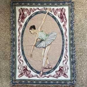 Vintage Ballerina Woven Throw Blanket Ballet Tapestry Wall Art Decor Coquette